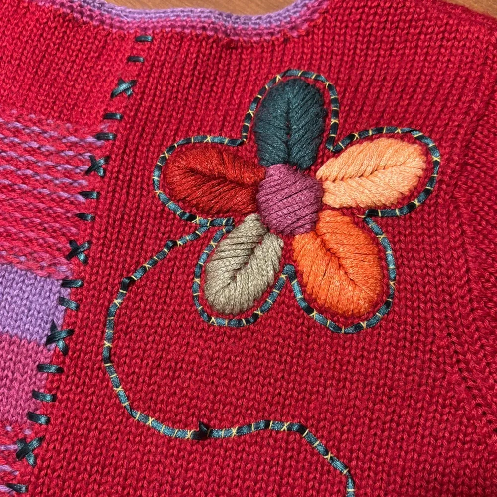 Wool blend vintage embroidered sweater, large - Picture 4 of 8